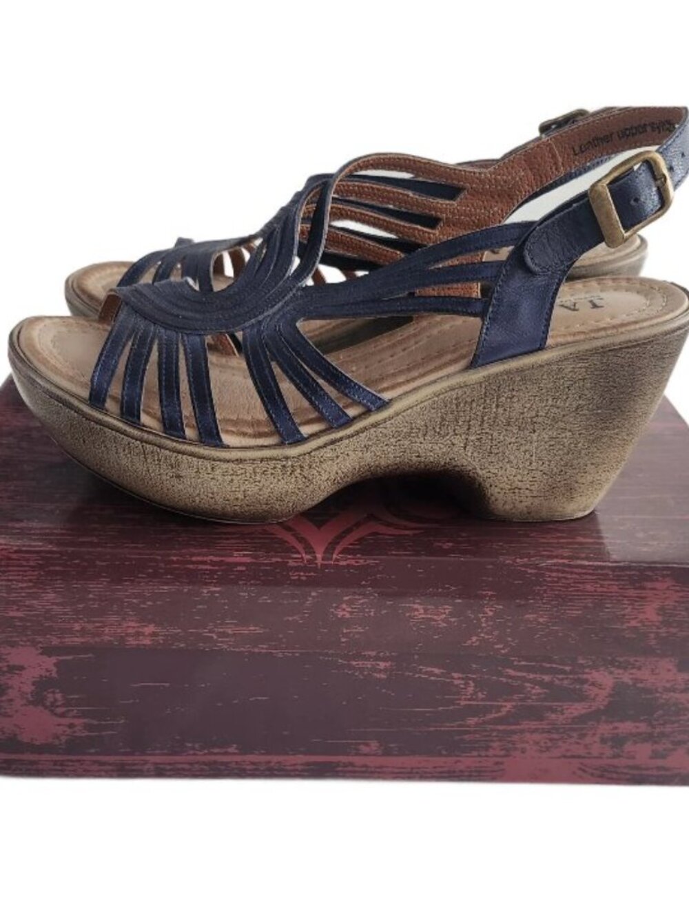 Jafa Leather Strappy Sandals Open Toe Blue Blueberry Womens Size 38 Euro 7.5 US - Picture 4 of 6